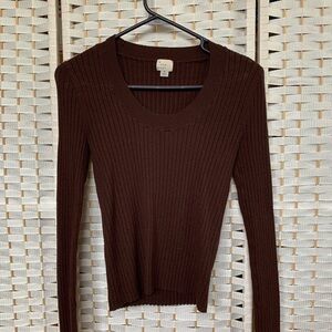 A New Day - Chocolate Brown Ribbed Long Sleeve Top